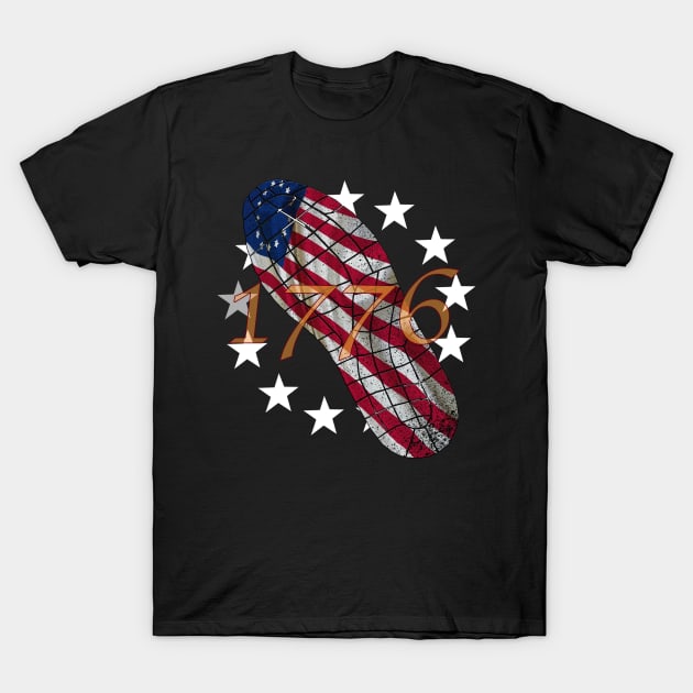 1776 American Revolution Flag in Shoe Print T-Shirt by StephJChild